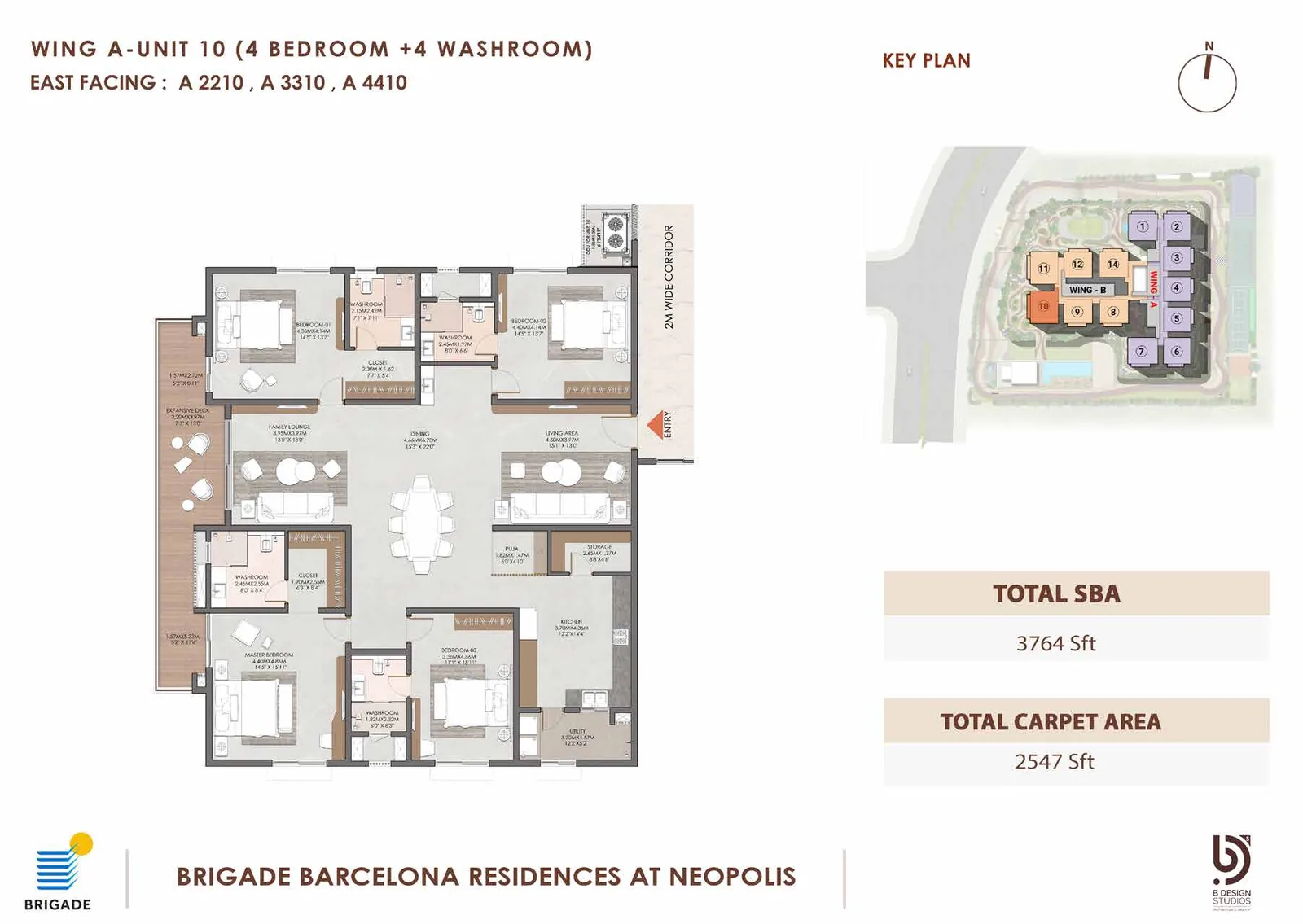 Brigade Barcelona 4 Bed floor plan — Wing A Unit 10, 3,764 sq ft super built-up, East facing